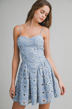 Load image into Gallery viewer, Eyelet Lace Mini Dress In Soft Blue