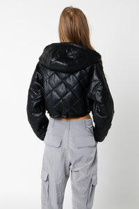 OLIVACEOUS VEGAN LEATHER BOMBER