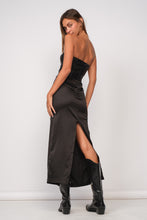 Load image into Gallery viewer, Leather Top Satin Midi Dress
