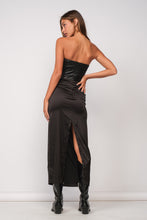 Load image into Gallery viewer, Leather Top Satin Midi Dress
