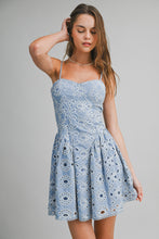 Load image into Gallery viewer, Eyelet Lace Mini Dress In Soft Blue
