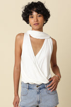 Load image into Gallery viewer, Noah Draped Scarf V-neck Top White
