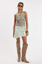 Load image into Gallery viewer, Vibrant Olive Chevron Halter Tie Sequin Crop Top
