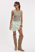 Load image into Gallery viewer, Vibrant Olive Chevron Halter Tie Sequin Crop Top
