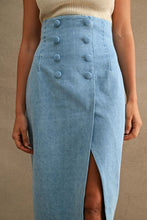 Load image into Gallery viewer, High waisted denim midi skirt ￼
