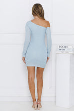 Load image into Gallery viewer, Light blue one shoulder mini dress
