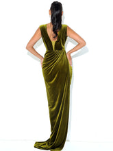 Load image into Gallery viewer, Olive Velvet Mesh Corset Gown
