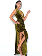 Load image into Gallery viewer, Olive Velvet Mesh Corset Gown
