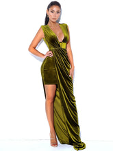 Load image into Gallery viewer, Olive Velvet Mesh Corset Gown
